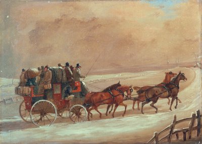 Manchester - London Kutsche im Winter, ca. frühes 19. Jahrhundert von Henry Thomas Alken